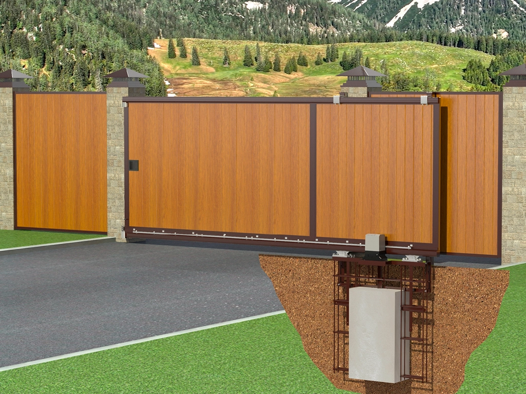 Монтаж силовой рамы.  <br>Котлован глубиной 1 500 мм, шириной 500 мм и длиной, указанной в монтажной карте (i + 600), в соответствии с разметкой.  Проведите песчано-гравийную подсыпку для котлована на высоту 100 мм. Бетонная подушка должна начинаться от края проема, а ее боковой край должен примыкать к поверхности столбов заказчика, если в карте бетонирования нет других указаний.